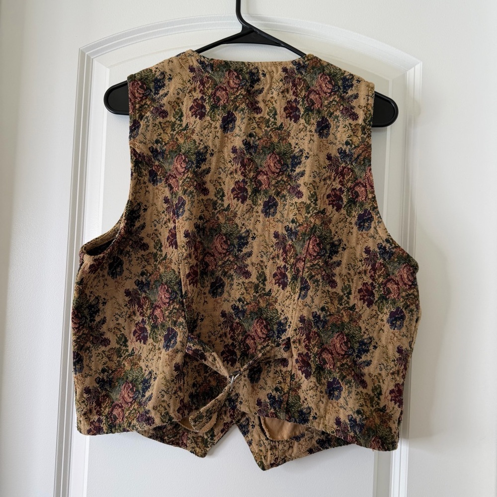 Vintage Floral Tapestry Vest Lemon Grass L Cottagecore Dark Academia 90s Boho - Picture 3 of 9